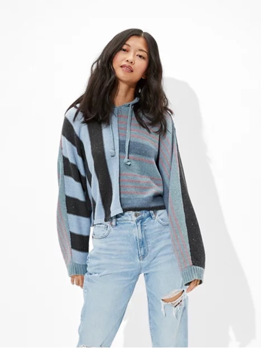 American Eagle Denim Patchwork Hoodie Size M